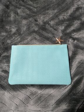 Aqua Textured Zip Pouch with Star Charm